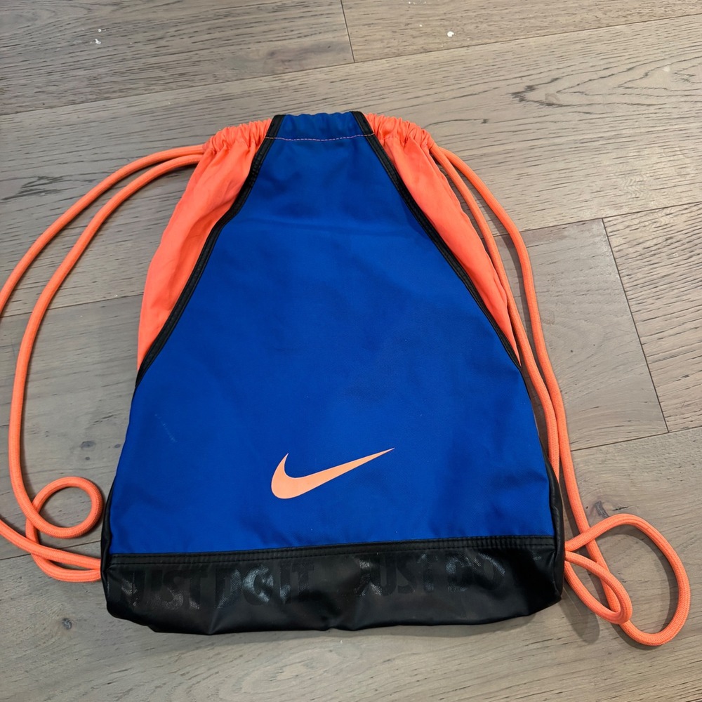 Nike Drawstring Cinch Bag Blue Orange Just Do It Gym Sackpack Sport Backpack